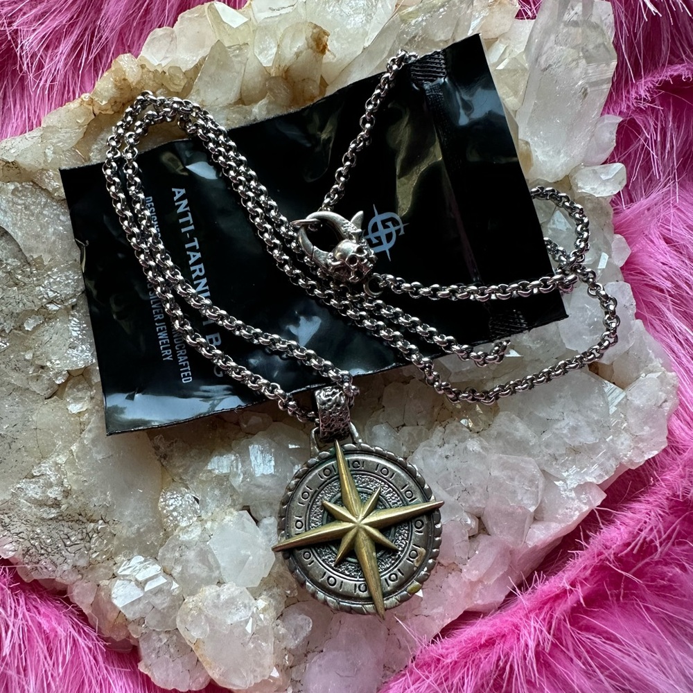 Clocks + Colours North Star 925 silver brass inlay pendant with chain